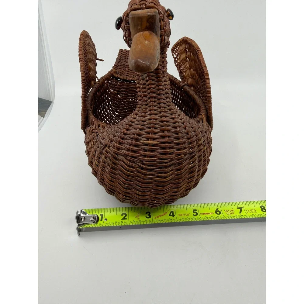 Vintage Wicker Duck Swan Basket Brown Hand Woven Animal Figural Decor 10 Inch
